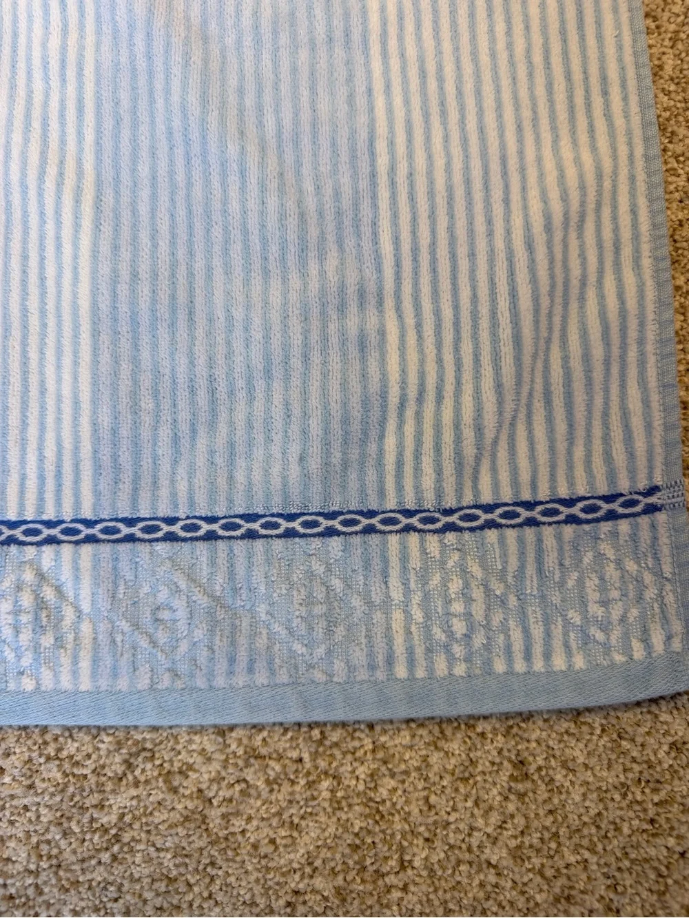 Vintage Bianca Jacquard Soft 100% Cotton 2Pc Bath Towels Portugal Blue Stripe